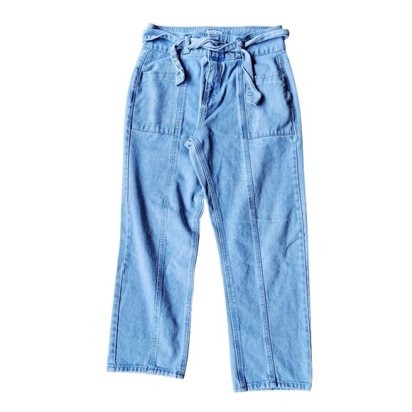 Forever 21 Womens Light Wash Denim Tie-Waist Ankle Pants With Front & Back Pocke - Picture 1 of 9